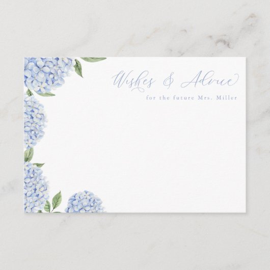 Carte D'accompagnement Blue Hydrangea Blooms Floral Advice Card (Devant)