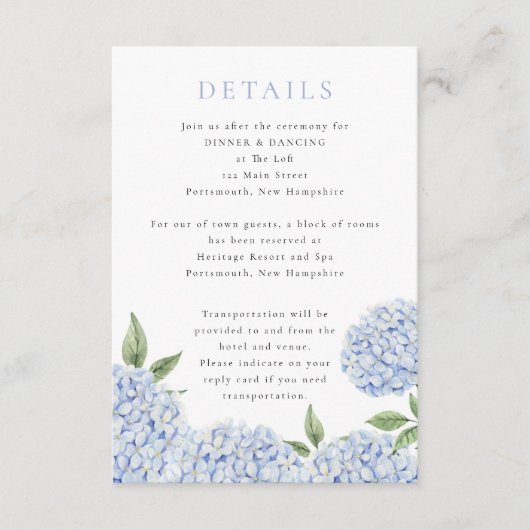 Carte D'accompagnement Blue Hydrangea Classic Details, Small (Devant)