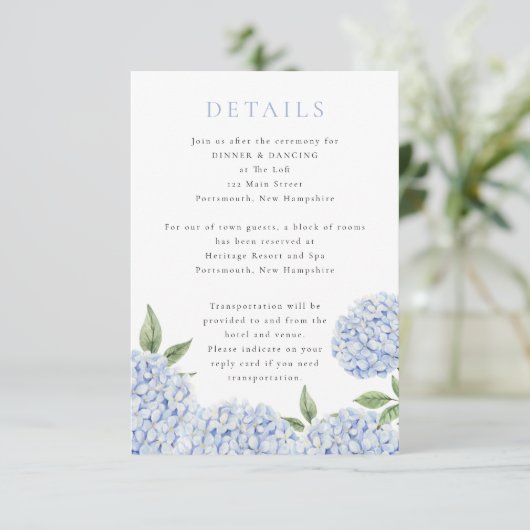 Carte D'accompagnement Blue Hydrangea Classic Details, Small (Debout devant)