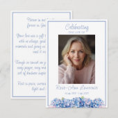 Carte D'accompagnement Blue Hydrangea Funeral Memorial Prayer Card (Devant / Derrière)