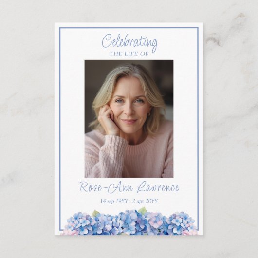 Carte D'accompagnement Blue Hydrangea Funeral Memorial Prayer Card (Devant)