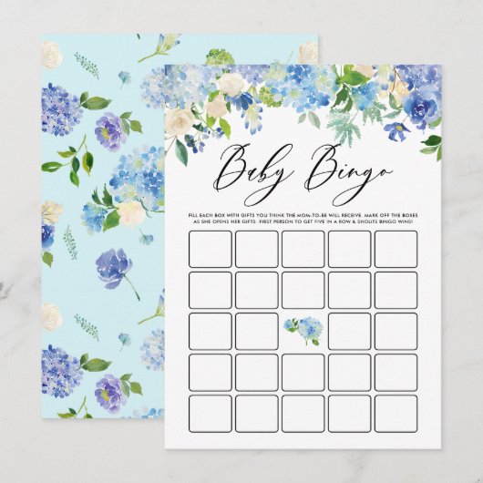 Carte D'accompagnement Blue Hydrangea Garland Baby shower Bingo Jeu (Devant / Derrière)