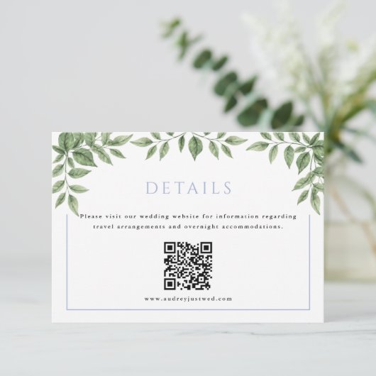 Carte D'accompagnement Blue Hydrangea Horizontal Detail avec code QR (Debout devant)
