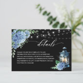 Carte D'accompagnement Blue Hydrangea Lanterne Black Boho Détails Mariage (Debout devant)