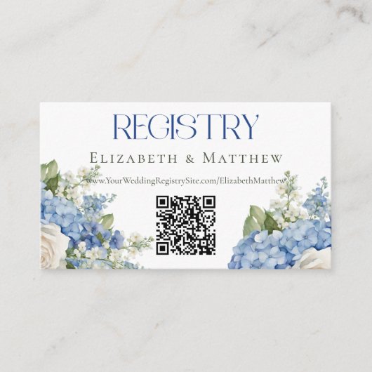 Carte D'accompagnement Blue Hydrangea Registre Mariage QR Code Site Web (Devant)