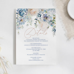 Carte D'accompagnement Blue Hydrangea & Rose Détails du Mariage Boîtier