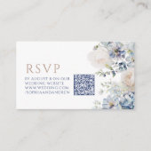 Carte D'accompagnement Blue Hydrangea & Rose Mariage QR Code RSVP (Devant)