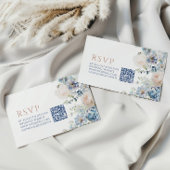 Carte D'accompagnement Blue Hydrangea & Rose Mariage QR Code RSVP