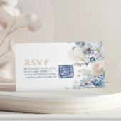 Carte D'accompagnement Blue Hydrangea & Rose Mariage QR Code RSVP