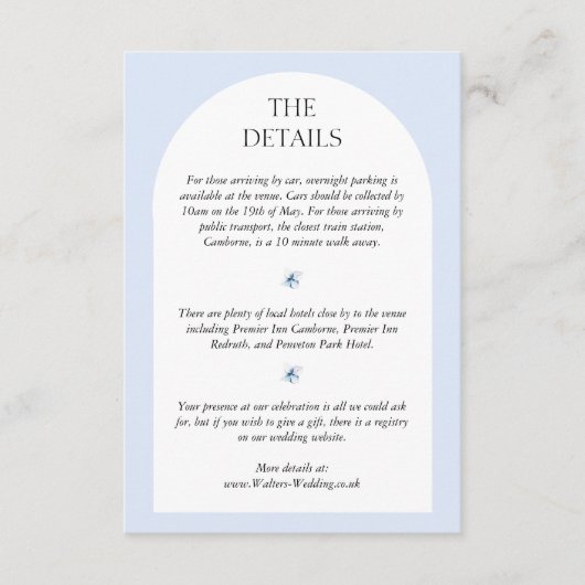 Carte D'accompagnement Blue Hydrangea Wedding Invite Details Card (Devant)