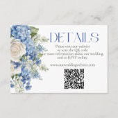Carte D'accompagnement Blue Hydrangea White Floral Mariage QR Code Site (Devant)