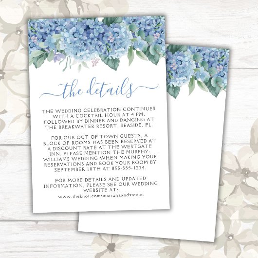 Carte D'accompagnement Blue Hydrangeas aquarelle Floral Mariage