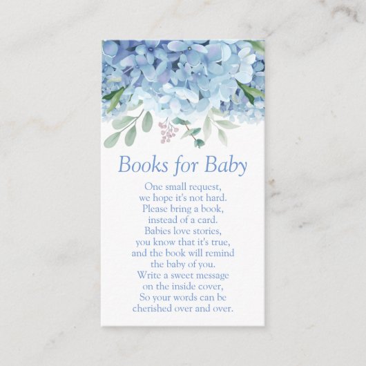 Carte D'accompagnement Blue Hydrangeas Baby shower Livres pour bébé (Devant)