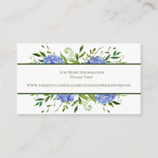 Carte D'accompagnement Blue Hydrangeas Floral Watercolor Wedding Website (Devant)