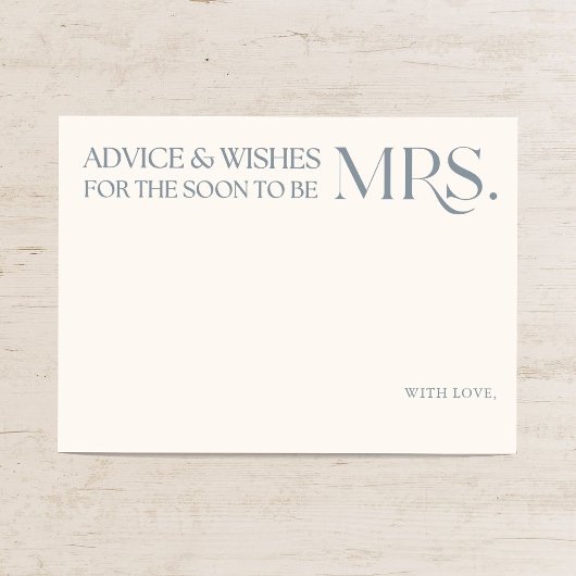Carte D'accompagnement Blue Minimal Bridal Shower Advice and Wishes