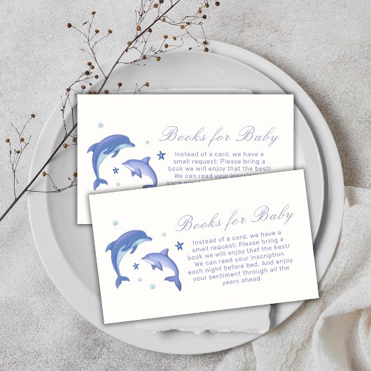 Carte D'accompagnement Blue Modern Dolphin Stars Livres Pour Baby shower