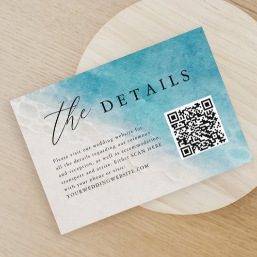 Carte D'accompagnement Blue Ocean Beach Wedding QR Code Détails