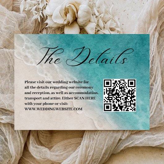 Carte D'accompagnement Blue Ocean Beach Wedding QR Code Détails