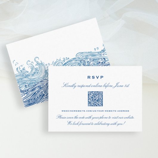 Carte D'accompagnement Blue Ocean Waves Mariage en ligne RSVP QR Code