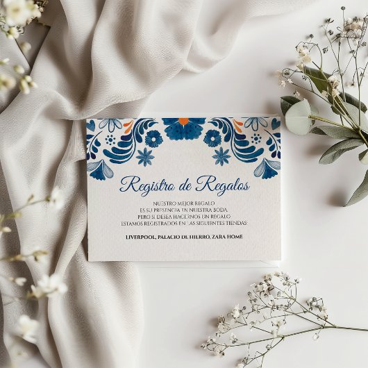 Carte D'accompagnement Blue Orange Floral Elegant Fiesta Spanish Wedding