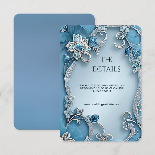 Carte D'accompagnement Blue Ornate Floral Detail Enclosure Card (Devant / Derrière)