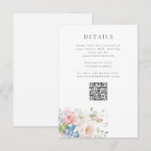 Carte D'accompagnement Blue & Pink Pastel Floral QR Wedding Details (Devant / Derrière)