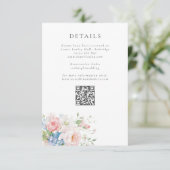 Carte D'accompagnement Blue & Pink Pastel Floral QR Wedding Details (Debout devant)
