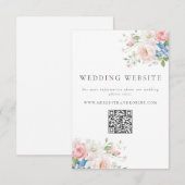 Carte D'accompagnement Blue & Pink Pastel Floral QR Wedding Website (Devant / Derrière)