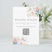 Carte D'accompagnement Blue & Pink Pastel Floral QR Wedding Website (Debout devant)