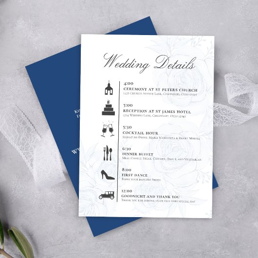 Carte D'accompagnement Blue QR Code Wedding Details Timeline Card