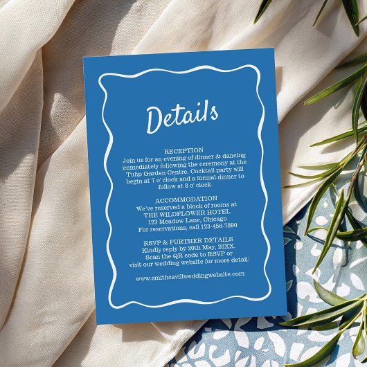 Carte D'accompagnement Blue Retro Stripes Wedding Details Card