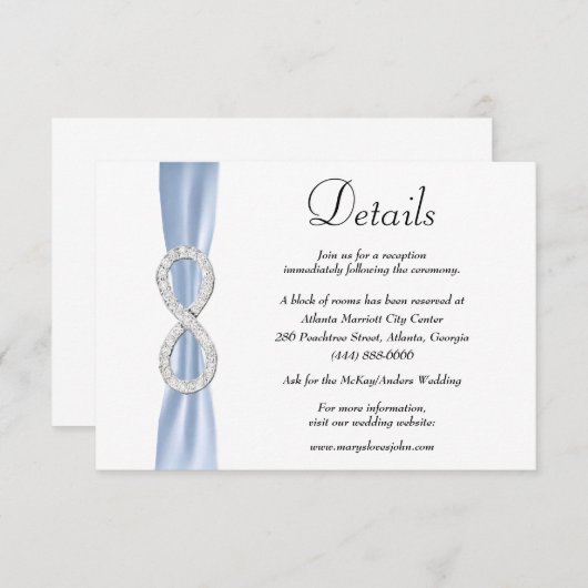 Carte D'accompagnement Blue Ribbon Diamond Infinity Détails du Mariage (Devant / Derrière)