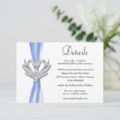 Carte D'accompagnement Blue Ribbon Silver Swans Détails du Mariage (Debout devant)