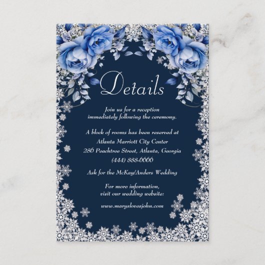 Carte D'accompagnement Blue Roses Snowflake Noël Mariages Détails (Devant)