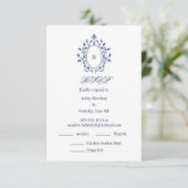 Carte D'accompagnement BLUE RSVP card Monogram With 2 Entree Choice (Debout devant)