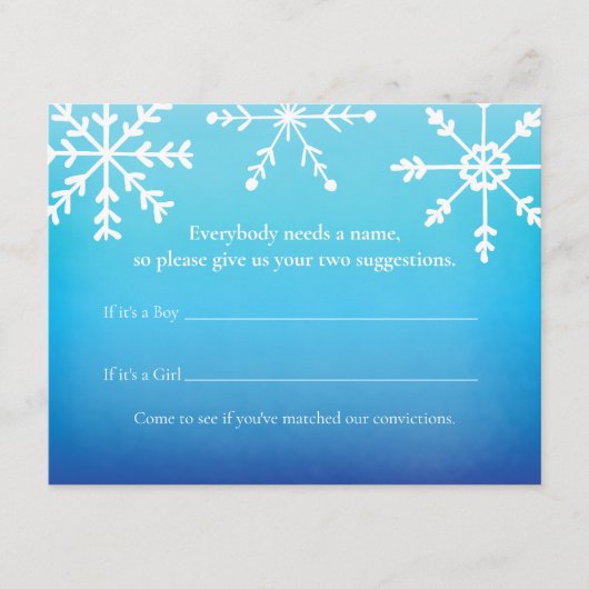 Carte D'accompagnement Blue Snowflake Nom Suggestions Baby shower Jeu (Devant)