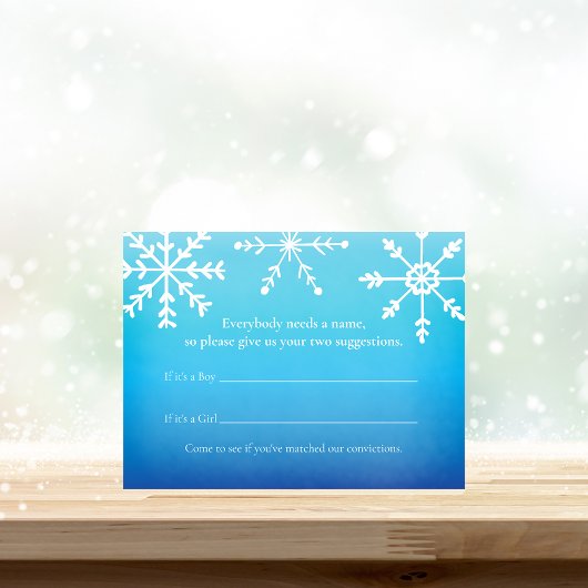 Carte D'accompagnement Blue Snowflake Nom Suggestions Baby shower Jeu
