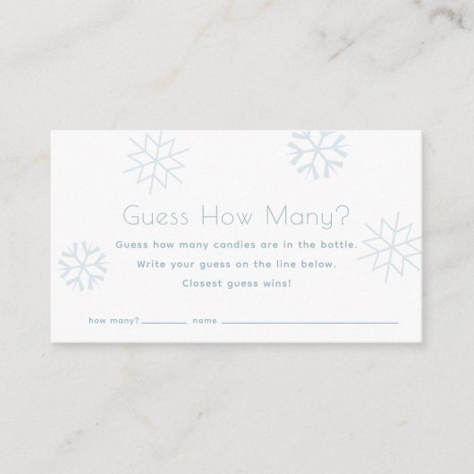 Carte D'accompagnement Blue Snowflakes Devine Combien de Baby showers jeu (Devant)