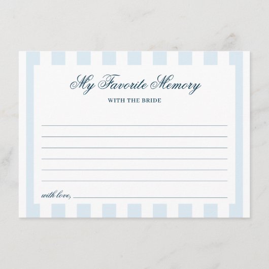 Carte D'accompagnement Blue Striped Favorite Memory Bridal Shower (Devant)