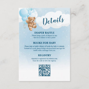 Carte D'accompagnement Blue Teddy Bear Détails du Baby shower