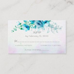 Carte D'accompagnement Blue turquoise fleurs vertes mariage floral RSVP