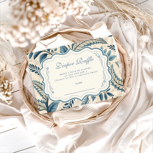 Carte D'accompagnement Blue Vintage Botanical Diapper Raffle