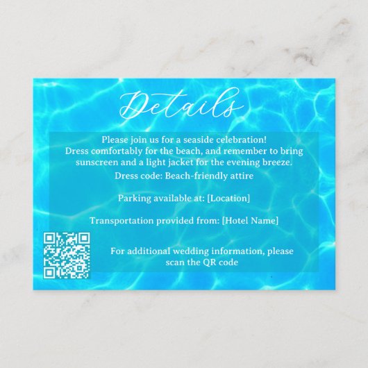 Carte D'accompagnement Blue Water Beach & Destination Wedding Ocean Theme (Devant)
