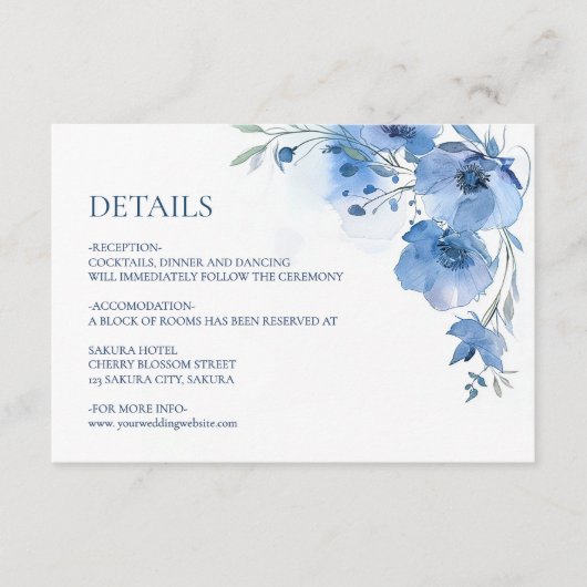 Carte D'accompagnement Blue Watercolor Flower Details (Devant)