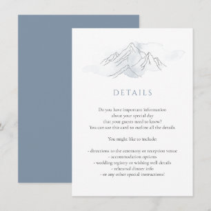 Carte D'accompagnement Blue Watercolor Mountain Nature Détails du Mariage