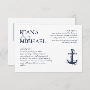 Carte D'accompagnement Blue Wave Ancre Détails du Mariage Navy/Wht ID836
