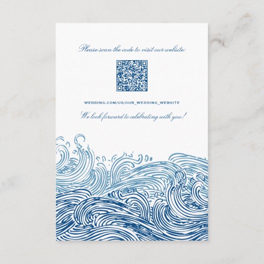 Carte D'accompagnement Blue Waves Détails du Mariage Hotel Info Code QR (Dos)