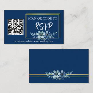 Carte D'accompagnement Blue White Floral RSVP QR Code Mariage site
