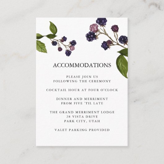 Carte D'accompagnement Blueberry | Hébergement hôtelier MARIAGE (Devant)