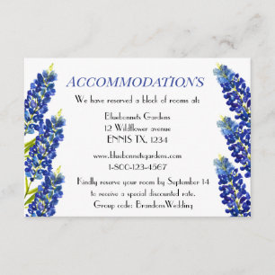 Carte D'accompagnement Bluebonnets Blue Floral Mariage Logement